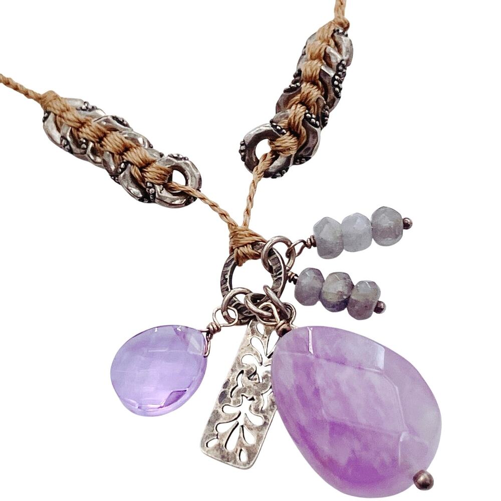 Signed Silpada Sweet Trinket N2330 Sterling Amethyst Iolite Cord Necklace